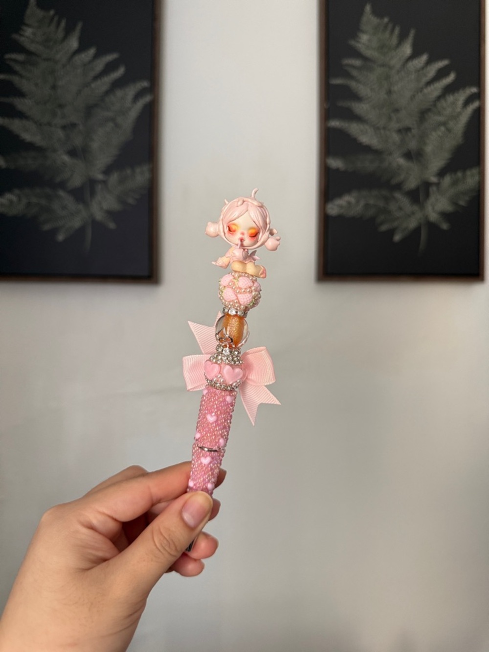 Pink Skullpanda Handmade Beaded Pen